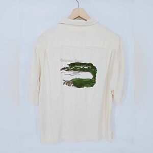 Nat Nast Men's Silk Beige Golf Embroidered Course Button Up Shirt Size Large